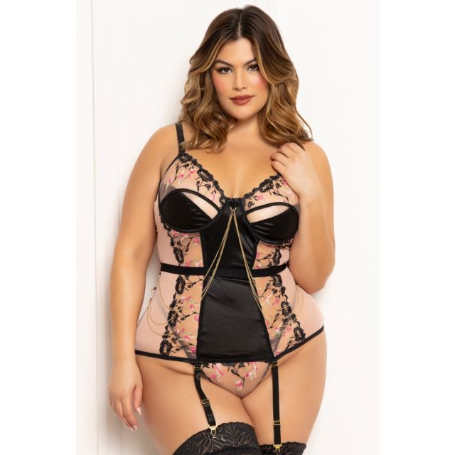 Seven ’til Midnight Embroidered Satin Chemise Set Wholesale – 2 Pc Lingerie w/ G-String STM-11671