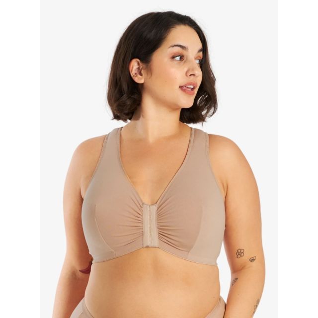 Leading Lady - The Indy Cotton Front-Closure Lace Racerback Bra LL138-SAND