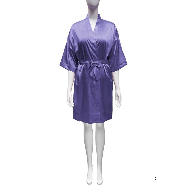 LuxRobe - Premium Short Satin Wrap Robe w/ Matching Sash LUX3702-3742 VIO