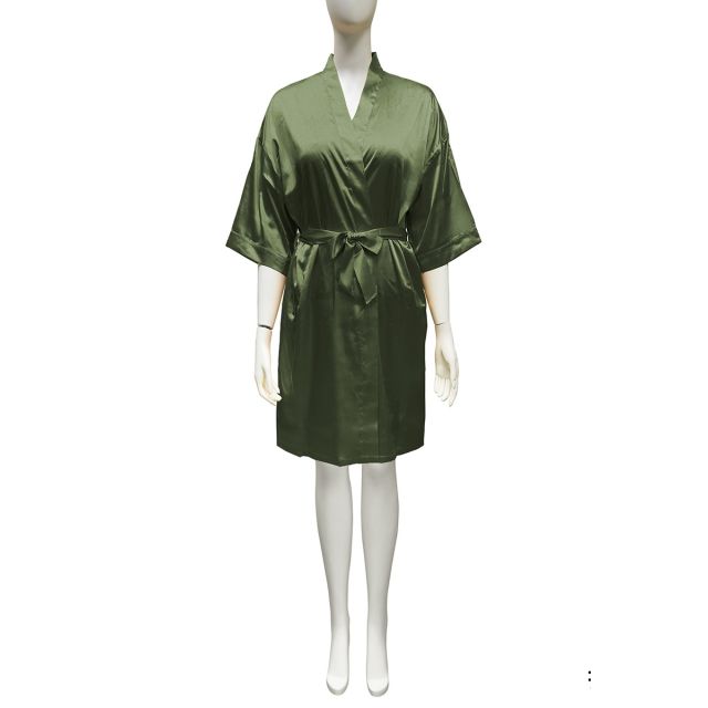 LuxRobe - Premium Short Satin Wrap Robe w/ Matching Sash LUX3704-3744 OLIVE