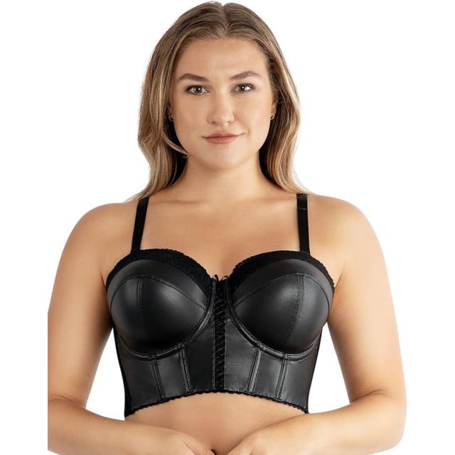 Parfait Stevie Sexy Strapless Longline Faux Leather Bustier P501200-BLK