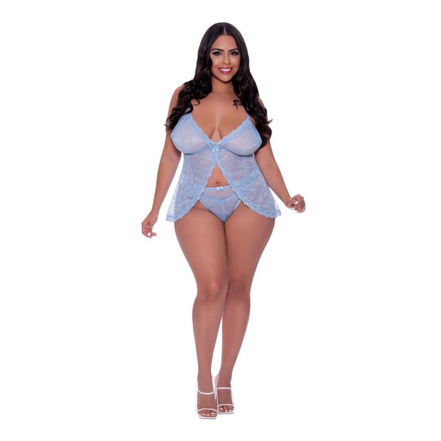 Magic Silk Baby Doll & Split Crotch Panty Set M307Q-PERIWINKLE