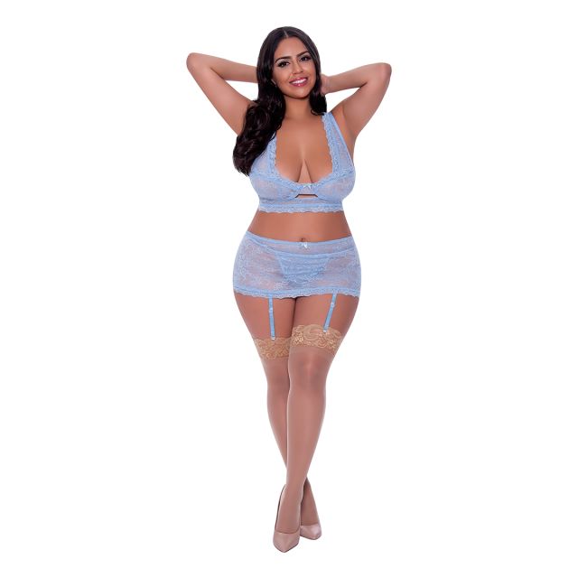 Magic Silk Bralette, Garter Skirt &amp; G-Set M311Q-PERIWINKLE
