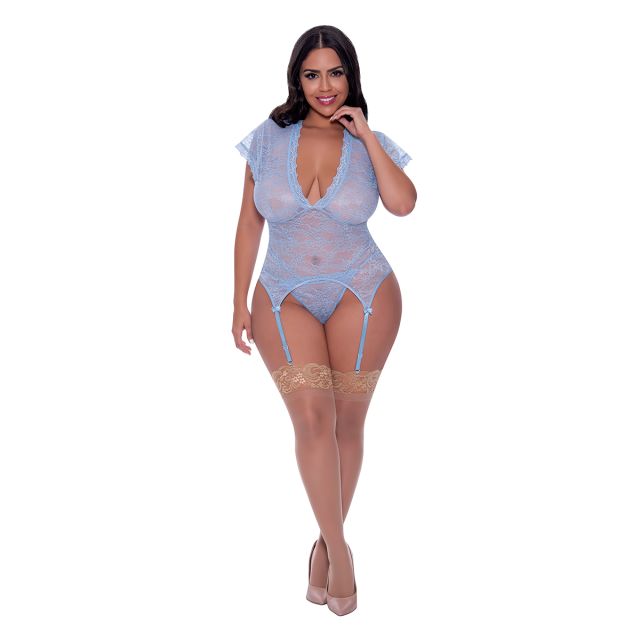 Magic Silk Cap Sleeve Basque &amp; Tanga Set M312Q-PERIWINKLE