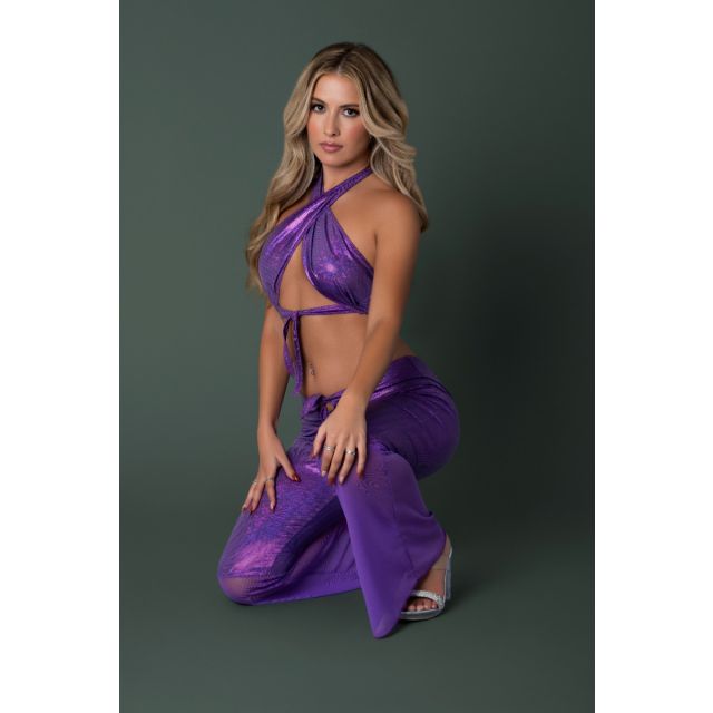 Magic Silk Glimmer Wrap Halter &amp; Flair Pant Set M401